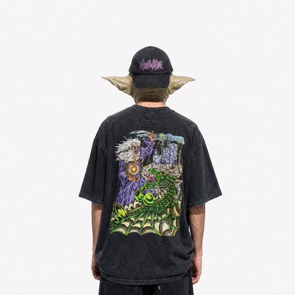 T-shirt Wizard & Dragon porté, collab Guillotine x Cavernus