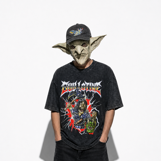 T-shirt Decapiter porté, collab Guillotine x Tools