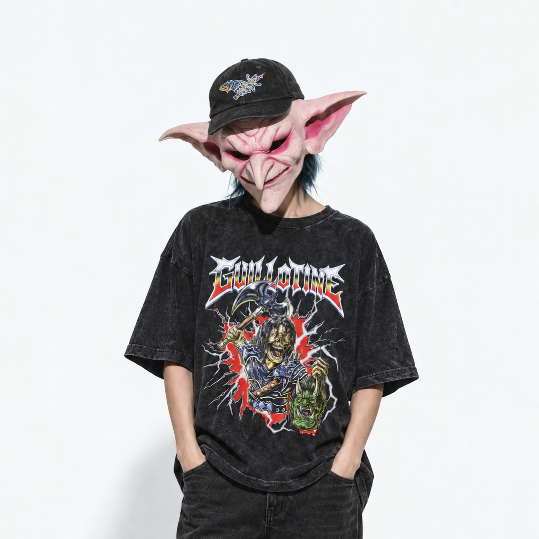 T-shirt Decapiter porté, collab Guillotine x Tools