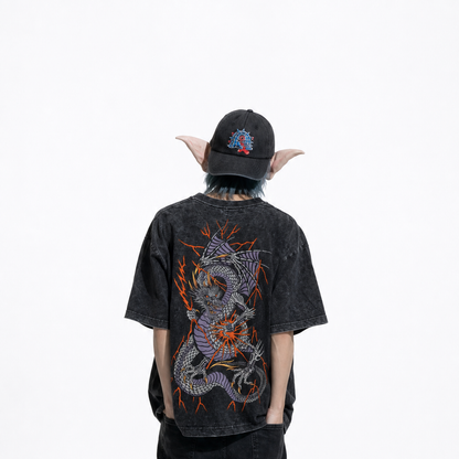 T-shirt Elder Dragon porté, collab Guillotine x Electric Mordor