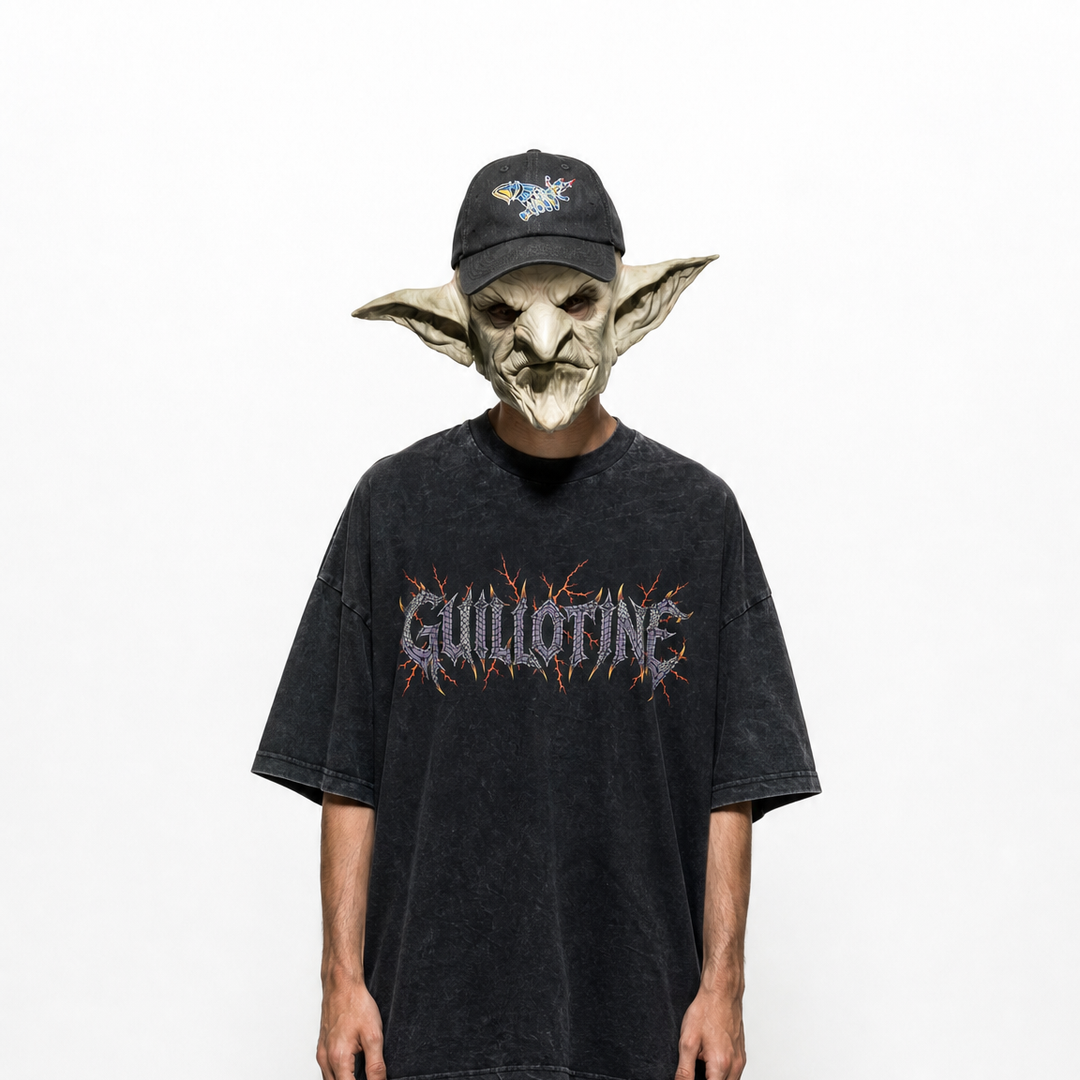 T-shirt Elder Dragon porté, collab Guillotine x Electric Mordor