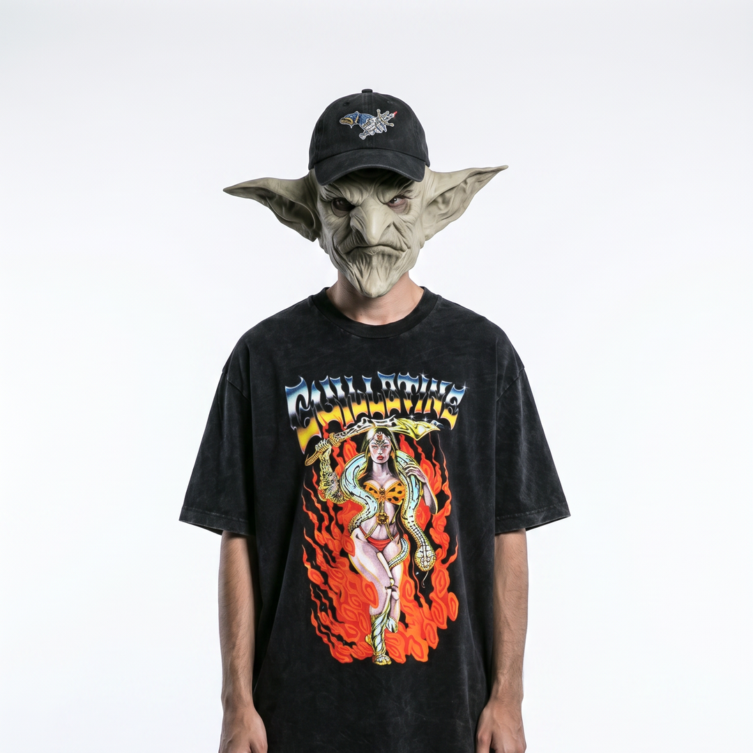 T-shirt Amazone porté, collab Guillotine x Turbo Kid